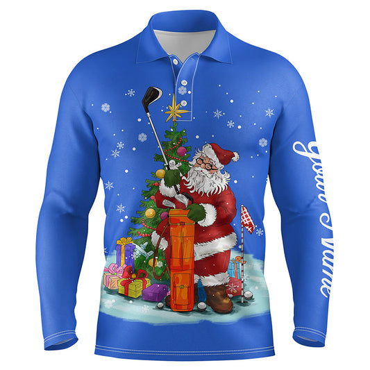 Max Corner Blue Christmas golf shirts custom name Mens golf polo shirt - Santa Golfer Christmas golf gifts
