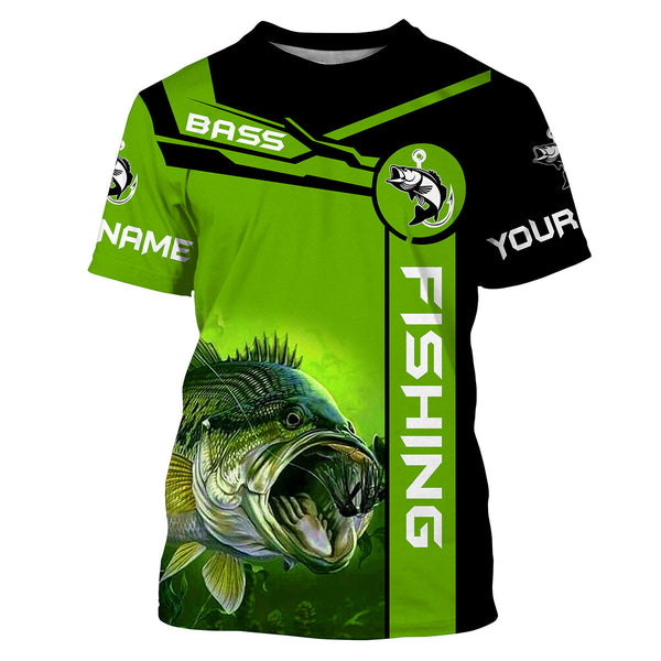 Largemouth Bass Fishing Apparel Green Freshwater Fish Custom Name Fishing Shirts