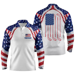 Max Corner Watercolor American flag white Mens golf polo shirt custom mens patriotic polo shirts golfing gift