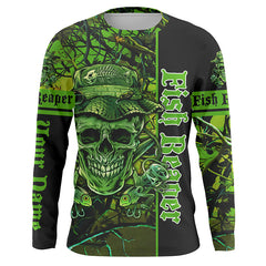 Maxcorners Fish Reaper Green Camo Customize Name UV Fishing Shirts