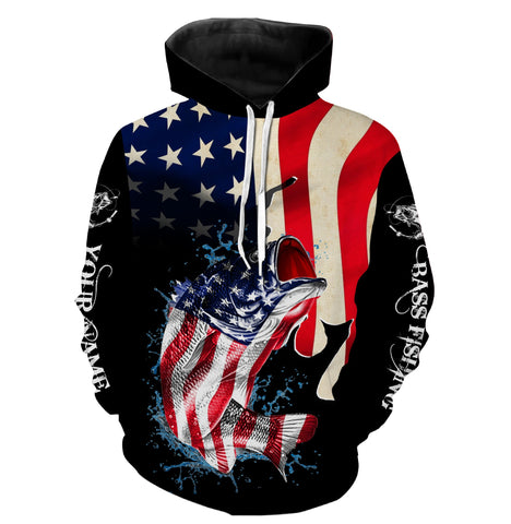 Max Corners Largemouth Bass Fishing American Flag Custom name fishing 3D Hoodie