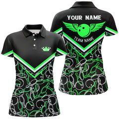 Maxcorners Green Bowling Ball And Pins Pattern Premium Customized Name 3D Shirt For Women