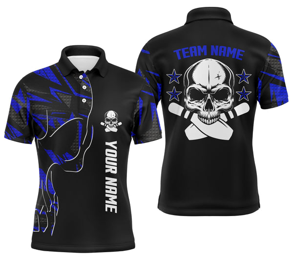 Max Corner Blue and Black Bowling Skull And Star Bowling Patterm Custom Name And Team Shirt