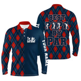 Max Corner Mens golf polo shirt custom blue red argyle plaid pattern best papa by par, father's day golfing gifts
