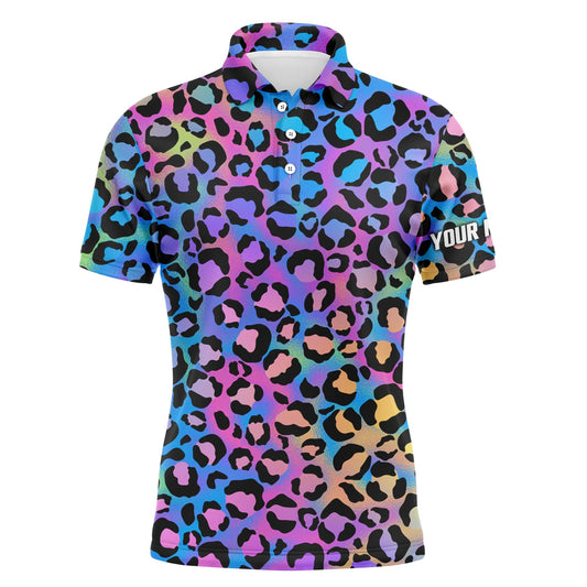 Max Corner Colorful neon gradient leopard mens golf polo shirts, custom pattern golf shirt for men
