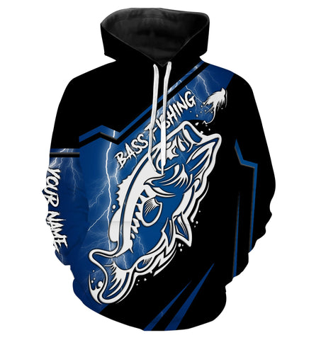 Max Corners Largemouth bass fishing tattoo blue lightning Custom name fishing 3D Hoodie