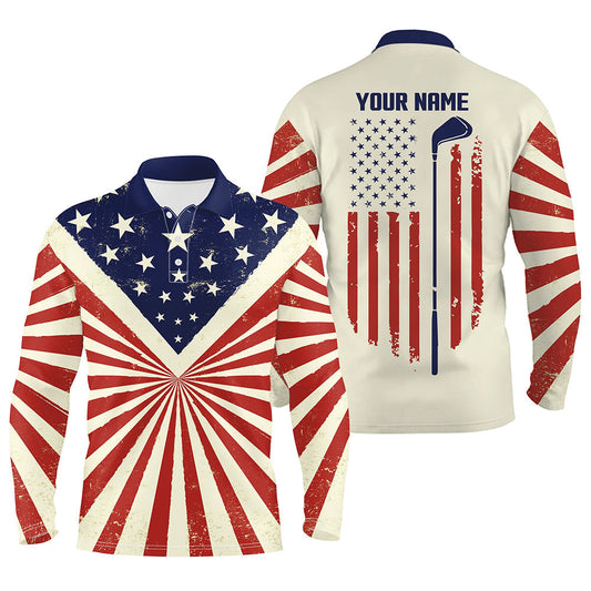 Max Corner Vintage American flag patriotic Mens golf polo shirt custom men's flag polo shirt tournament golf gift
