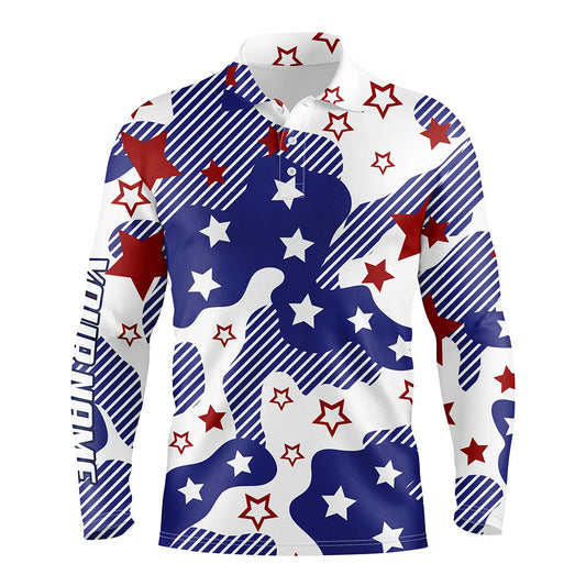 Max Corner Mens golf polo shirts red white and blue star pattern custom golf shirt for mens