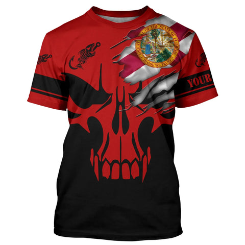 Custom Florida Flag Fishing Fish Reaper Skull Red And Black Fishing Shirt