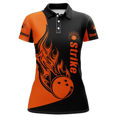 Maxcorners Black and Orange Bowling Strike Premium Customized Name 3D Shirt For Women