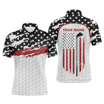 Max Corner Mens golf polo shirt custom golf club American flag patriotic white golf shirts for men