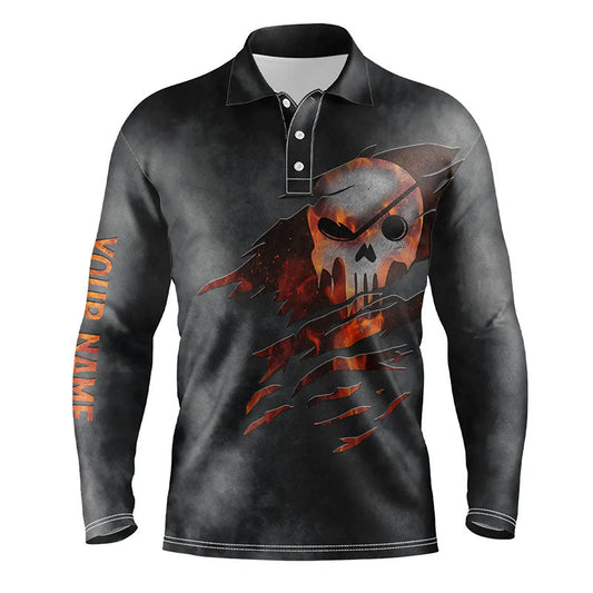 Max Corner Mens golf polo shirts fire golf skull custom name golf outfits men, personalized golf gifts for mens