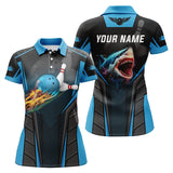Maxcorners Cyan Bowling Fire Shark Customized Name All Over Printed Shirt For Women