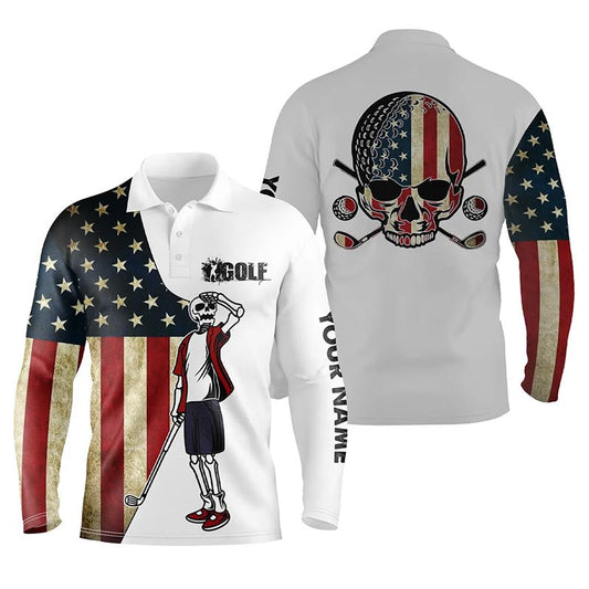 Max Corner Vintage American flag patriotic Mens golf polo shirt custom golf skull men's flag polo shirts