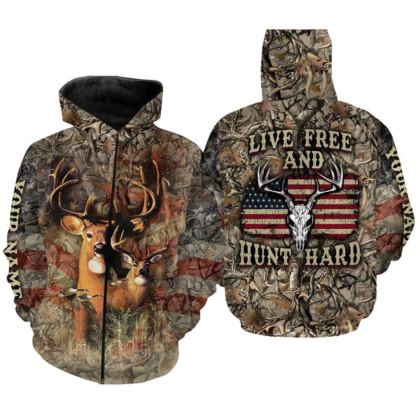 Max Corner "Live Free and Hunt Hard" American Flag Custom Name 3D All over print Shirts Gift For Hunter