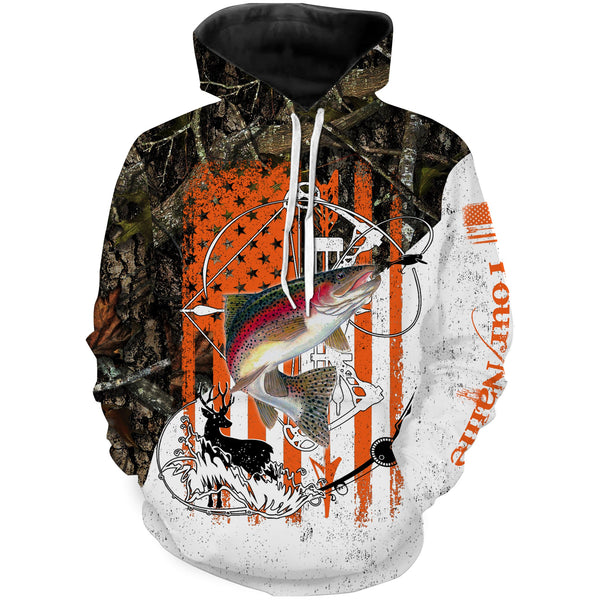 Max Corners Fishing and Hunting American Flag Camo Trout Deer Hunting Custom Name 3D Hoodie
