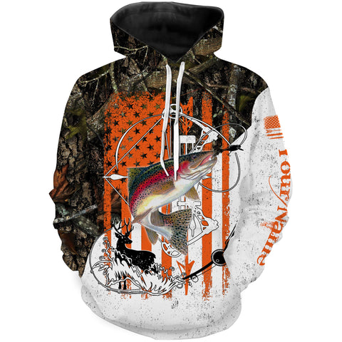 Max Corners Fishing and Hunting American Flag Camo Trout Deer Hunting Custom Name 3D Hoodie