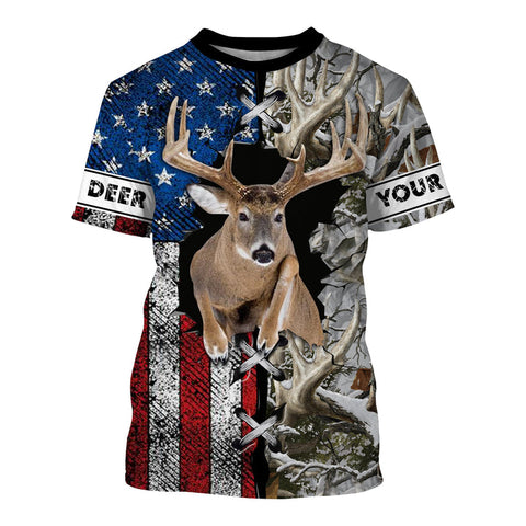 Maxcorners White-Tailed Deer Hunting Us Flag Snow Camo Custom Name