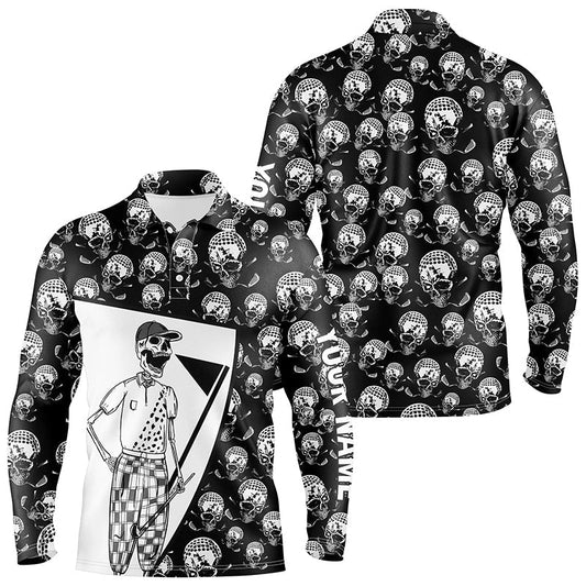 Max Corner Mens Black & White Skull Pattern Golf Polo Shirts Custom Name Crazy Polo Golf Gifts For Men