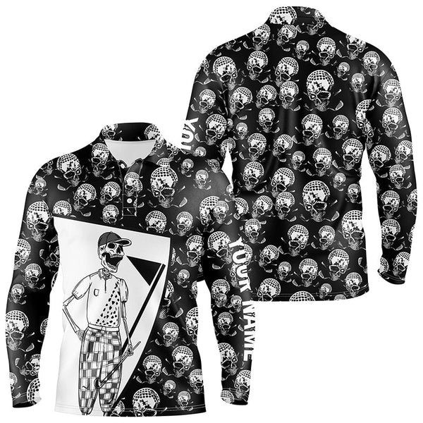 Max Corner Mens Black & White Skull Pattern Golf Polo Shirts Custom Name Crazy Polo Golf Gifts For Men