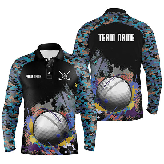 Max Corner Colorful Camouflage Mens Golf Polo Shirt, Personalized Multicolor Wet Paint Golf Shirts