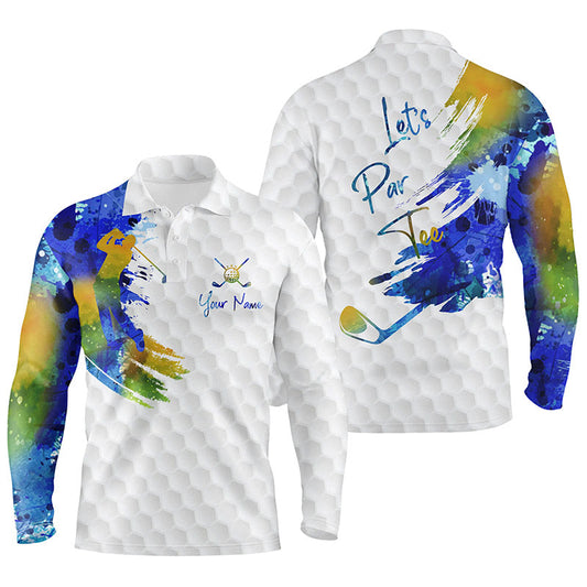 Max Corner Lets Par Tee Colorful Water Color Mens Golf Tops, Personalized Golf Shirts For Men