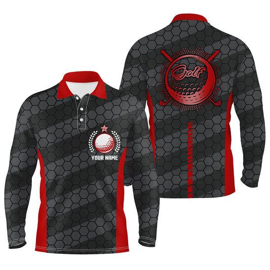 Max Corner Red And Black Mens Golf Polo Shirts Personalized Golf Polos For Men, Cool Golf Gifts