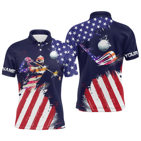 Max Corner Watercolor American Flag Mens Golf Polo Shirts, Personalized Patriotic Golf Shirts For Men