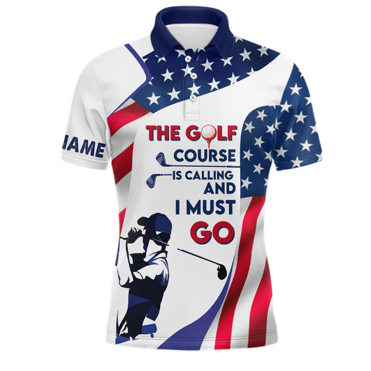 Max Corner 3D American Flag Mens Golf Polo Shirts, Custom Patriotic Golf Shirts For Mens, Golf Gifts