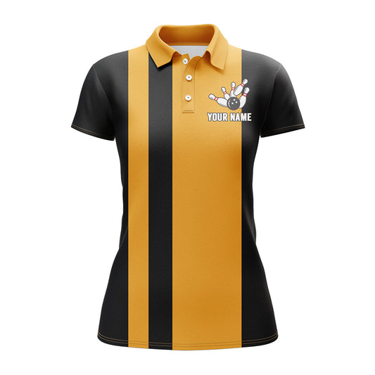 Maxcorners Vintage Yellow & Black Bowling Strike King Premium Customized Name 3D Shirt For Women