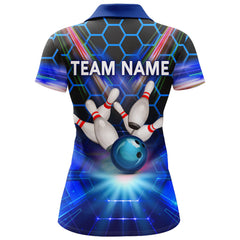 Maxcorners Light Blue Hexagon Bowling Pattern Personalized All Over Printed Shirt For Women