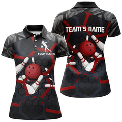 Maxcorners Red Camo Bowling Hexagon Pattern Premium Customized Name 3D Shirt For Women