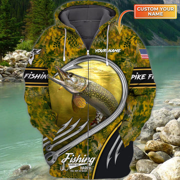 Maxcorners Pike Fishing Personalized Name 3D Shirt