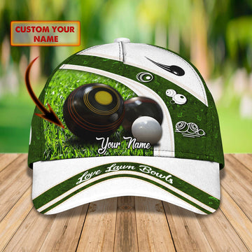 Maxcorners Love Lawn Bowls Classic Personalized Name 3D Cap