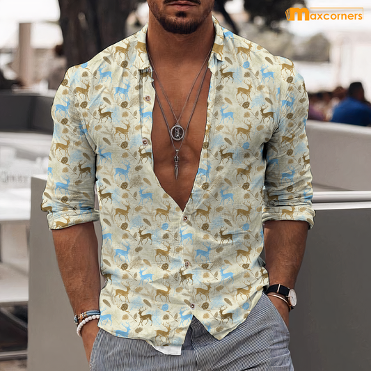 Maxcorners Deer Yellow Pastel Casual Shirt