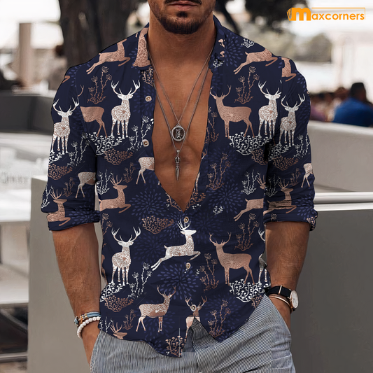 Maxcorners Deer Denim Casual Shirt
