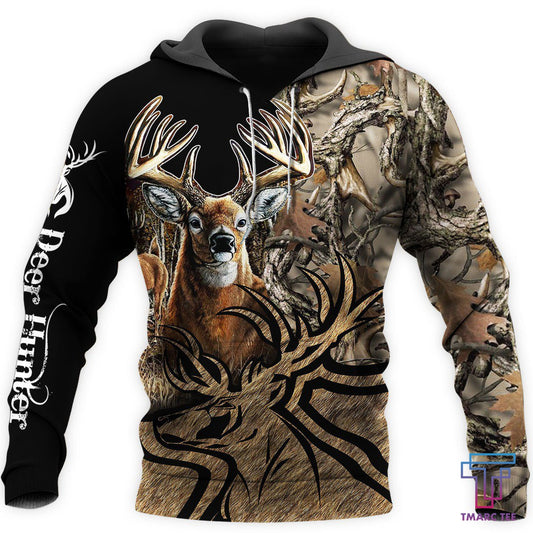 Maxcorners Deer Hunting Camo Caribou 3D Over Printed Hoodie