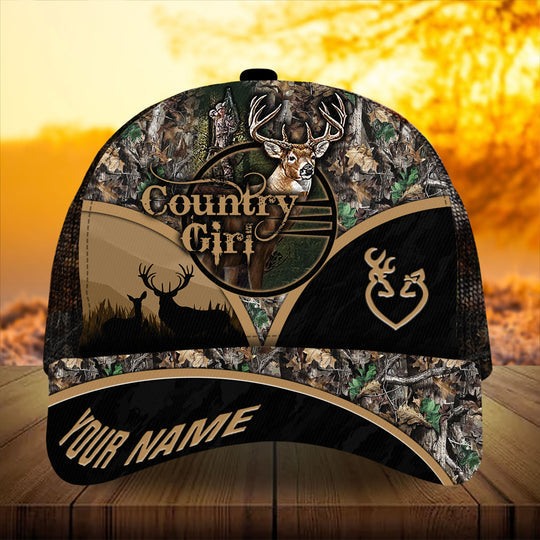 Maxcorners Premium Florapunk Country Girl Deer Hunting Trucker Personalized Hats 3D