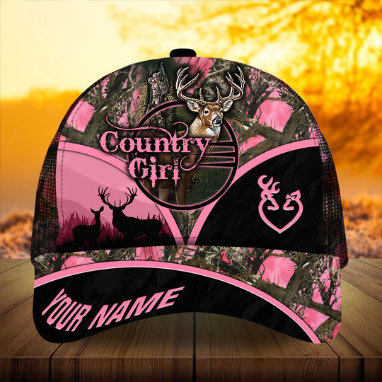 Maxcorners Premium Florapunk Country Girl Deer Hunting Trucker Personalized Hats 3D