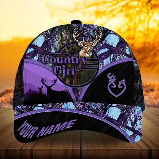 Maxcorners Premium Florapunk Country Girl Deer Hunting Trucker Personalized Hats 3D