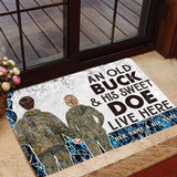 Maxcorners Premium Custom Old Buck Sweet Doe Hunting Door Mats 3D Printed Personalized - Blue