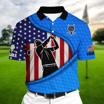 Max Corners US Flag Golf Man Shadow Multicolor Personalized 3D Golf Polo Shirt