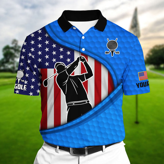 Max Corners US Flag Golf Man Shadow Multicolor Personalized 3D Golf Polo Shirt
