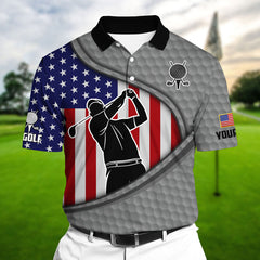 Max Corners US Flag Golf Man Shadow Multicolor Personalized 3D Golf Polo Shirt