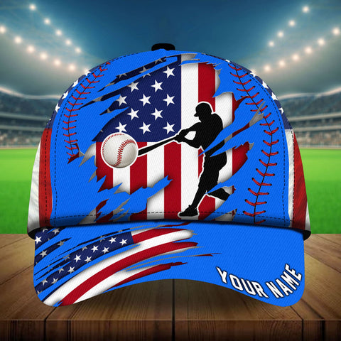 Max Corners Blue US Flag Cracked Baseball Custom 3D Cap