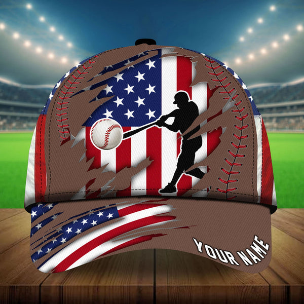 Max Corners Brown US Flag Cracked Baseball Custom 3D Cap
