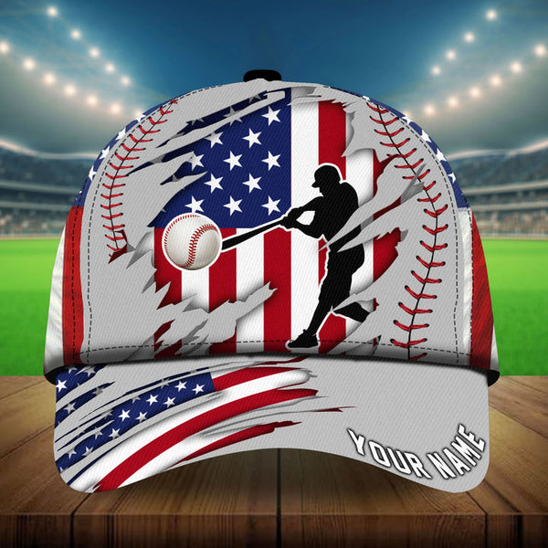 Max Corners Grey US Flag Cracked Baseball Custom 3D Cap