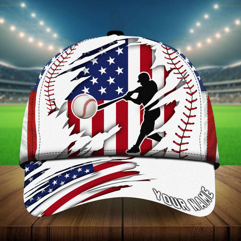 Max Corners White US Flag Cracked Baseball Custom 3D Cap