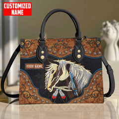 Maxcorners Customized Name Horse Printed Leather T15-Handbag
