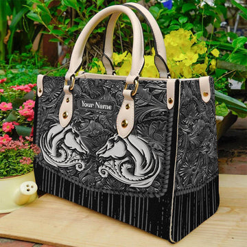 Maxcorners Customized Name Horse Printed Leather-Handbag